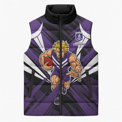 Fremantle Dockers Australian Football Sleeveless Puffer Jacket Athletic Hero Mascot - Bold Team Colors