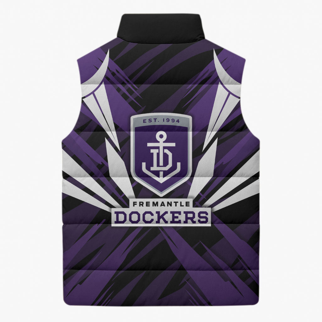 Fremantle Dockers Australian Football Sleeveless Puffer Jacket Athletic Hero Mascot - Bold Team Colors
