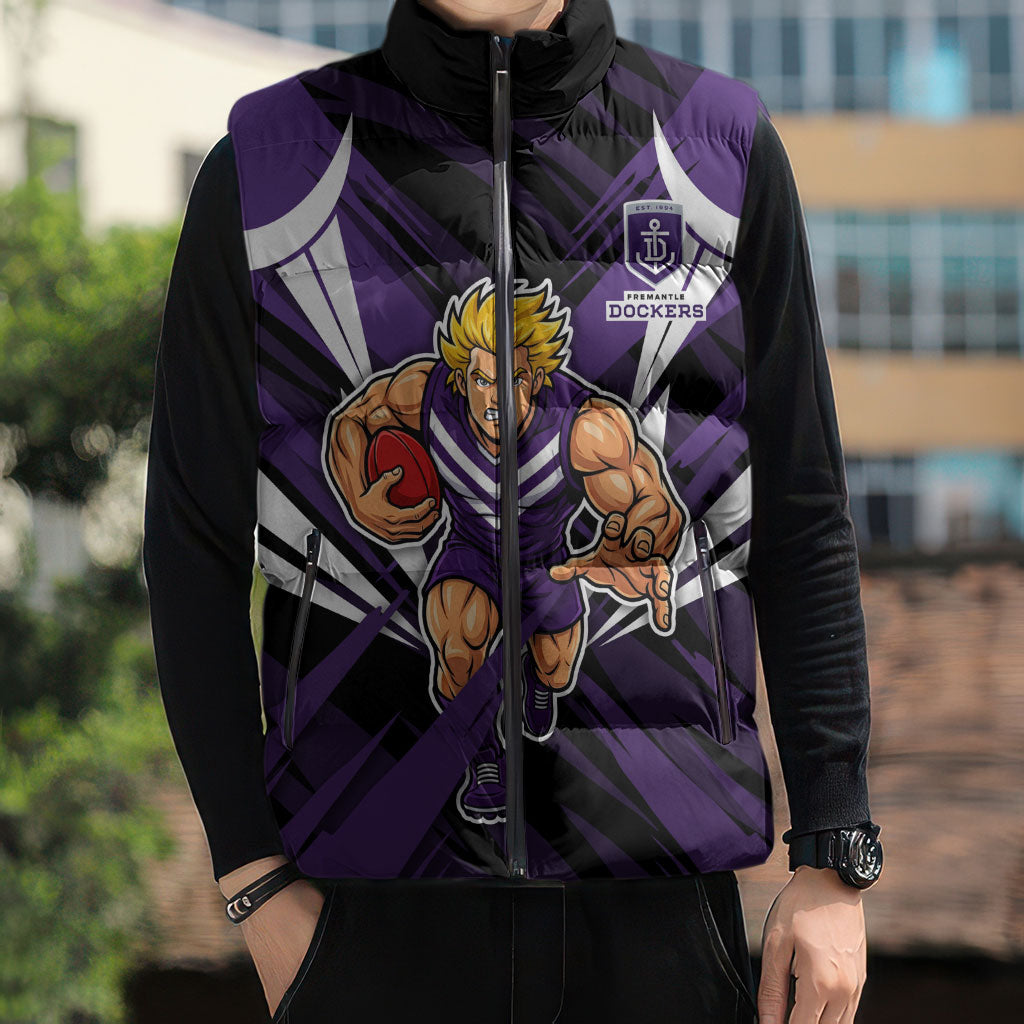 Fremantle Dockers Australian Football Sleeveless Puffer Jacket Athletic Hero Mascot - Bold Team Colors