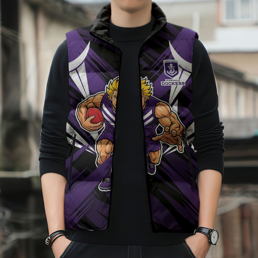 Fremantle Dockers Australian Football Sleeveless Puffer Jacket Athletic Hero Mascot - Bold Team Colors