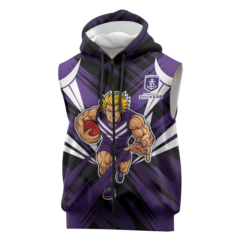 Fremantle Dockers Australian Football Sleeveless Zip Hoodie Athletic Hero Mascot - Bold Team Colors