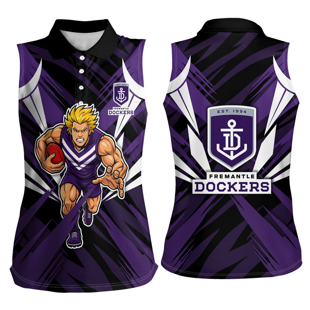 Fremantle Dockers Australian Football Women Sleeveless Polo Shirt Athletic Hero Mascot - Bold Team Colors