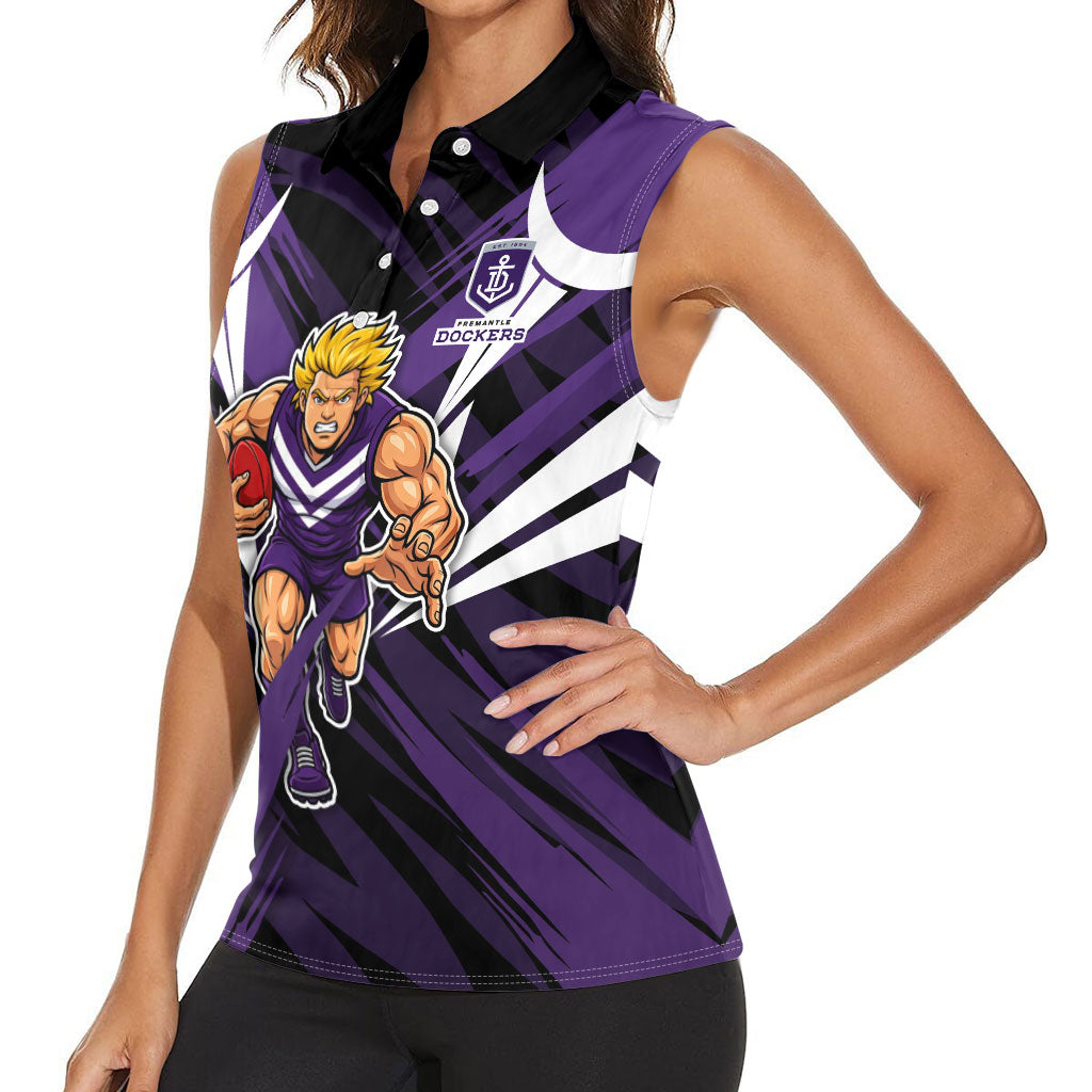 Fremantle Dockers Australian Football Women Sleeveless Polo Shirt Athletic Hero Mascot - Bold Team Colors