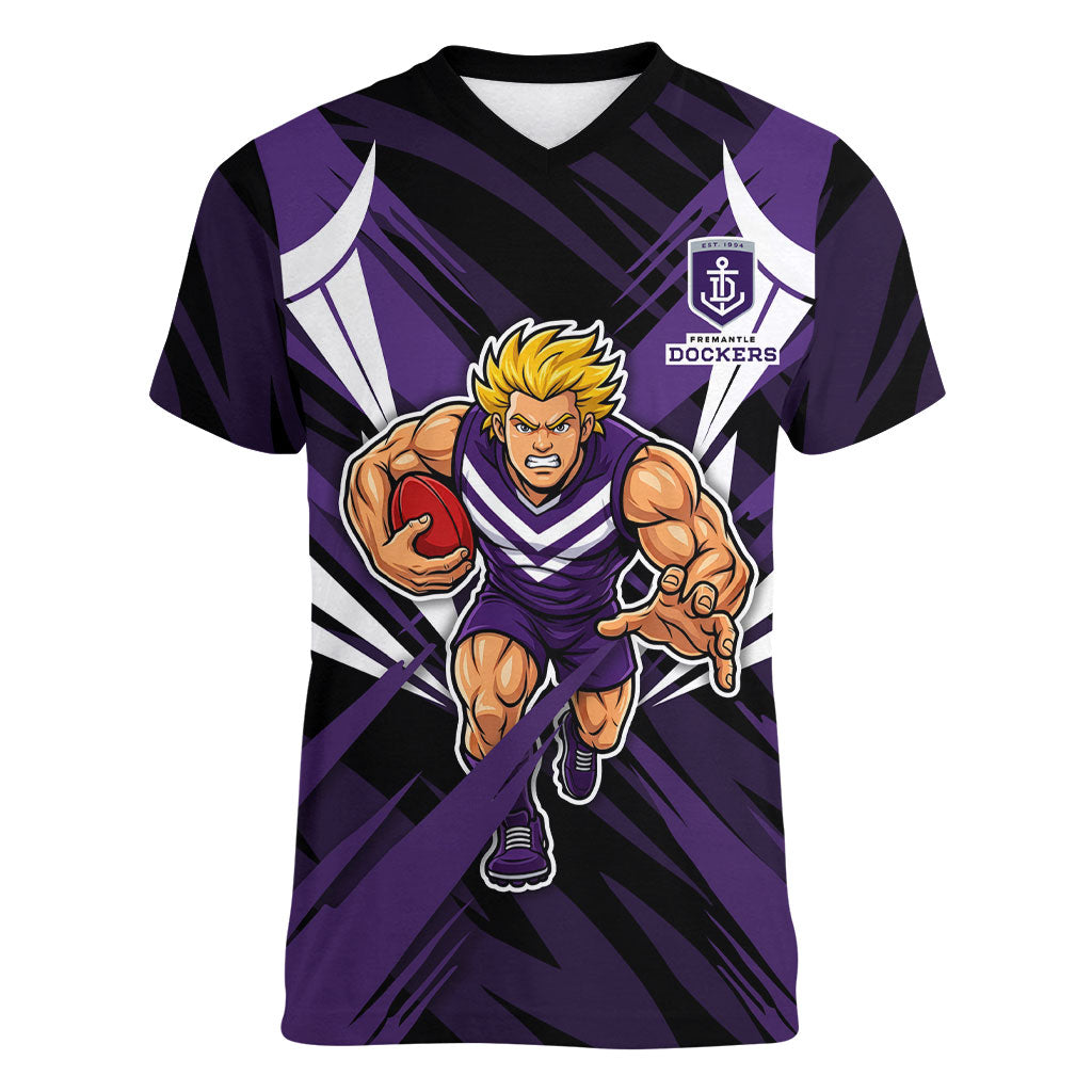 Fremantle Dockers Australian Football Women V-Neck T-Shirt Athletic Hero Mascot - Bold Team Colors