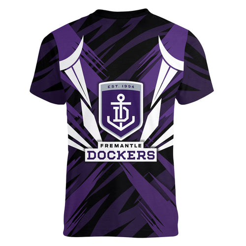 Fremantle Dockers Australian Football Women V-Neck T-Shirt Athletic Hero Mascot - Bold Team Colors