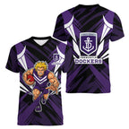 Fremantle Dockers Australian Football Women V-Neck T-Shirt Athletic Hero Mascot - Bold Team Colors