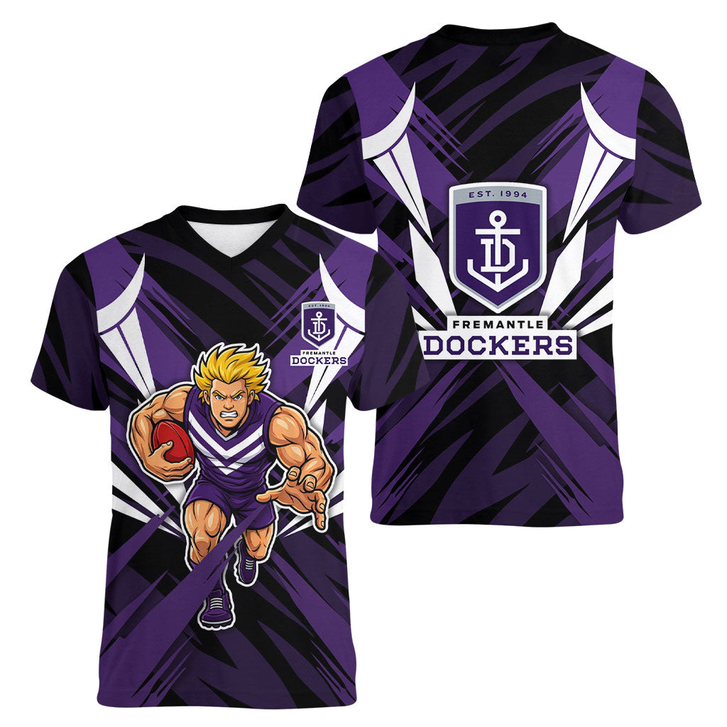 Fremantle Dockers Australian Football Women V-Neck T-Shirt Athletic Hero Mascot - Bold Team Colors