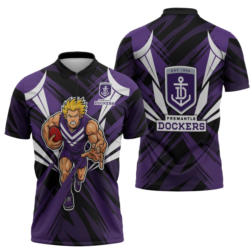Fremantle Dockers Australian Football Zipper Polo Shirt Athletic Hero Mascot - Bold Team Colors