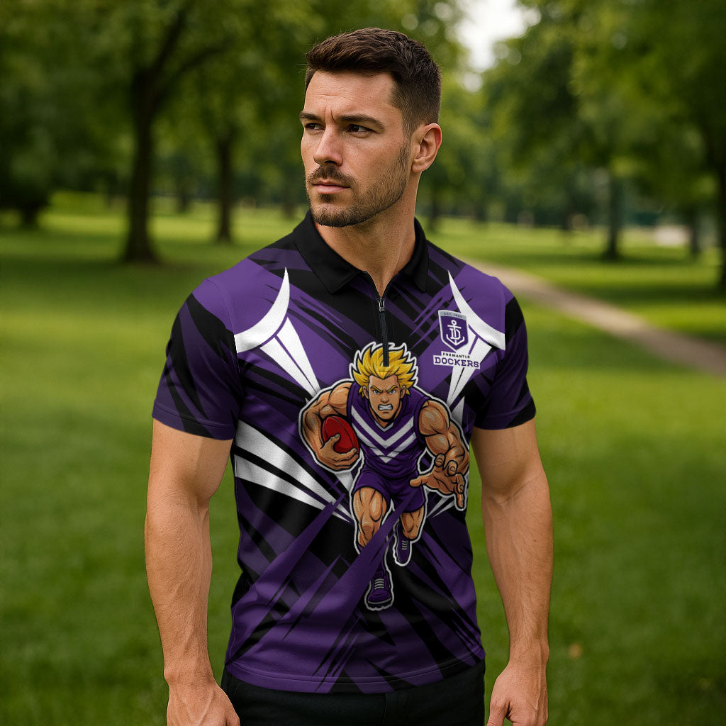 Fremantle Dockers Australian Football Zipper Polo Shirt Athletic Hero Mascot - Bold Team Colors