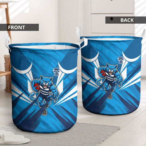 Geelong Cats Australian Football Laundry Basket Fierce Wildcat Mascot - Bold Team Colors
