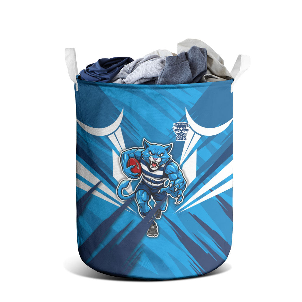Geelong Cats Australian Football Laundry Basket Fierce Wildcat Mascot - Bold Team Colors