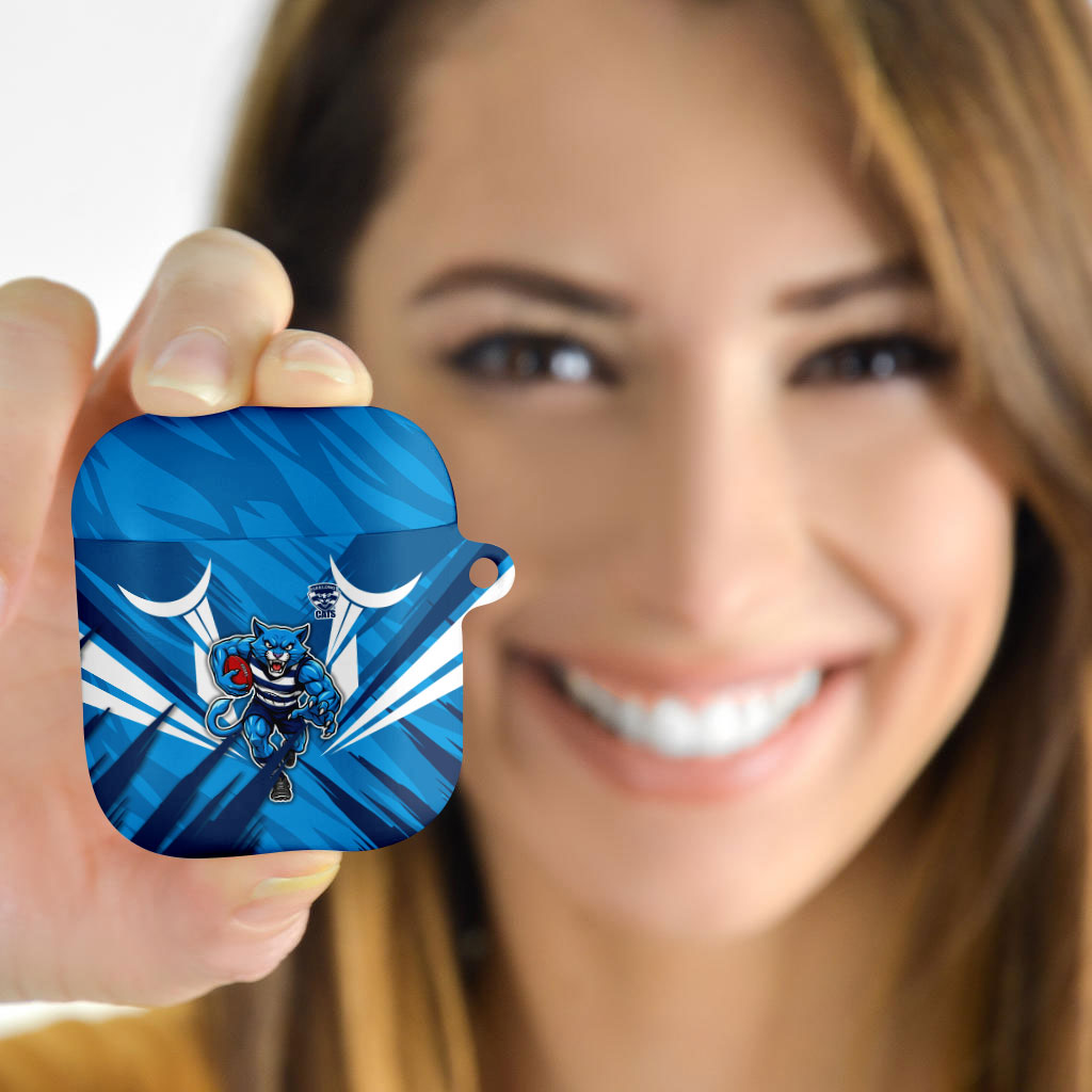Geelong Cats Australian Football AirPods Case Fierce Wildcat Mascot - Bold Team Colors
