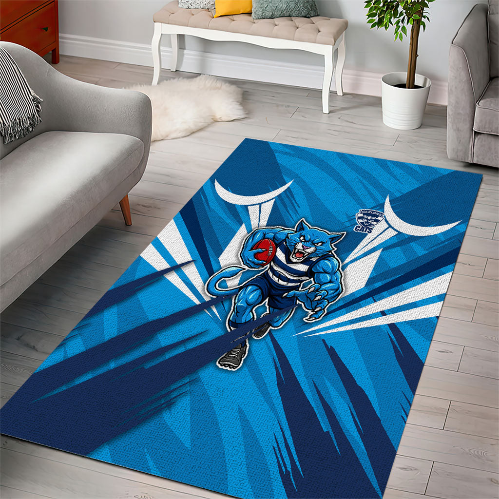Geelong Cats Australian Football Area Rug Fierce Wildcat Mascot - Bold Team Colors