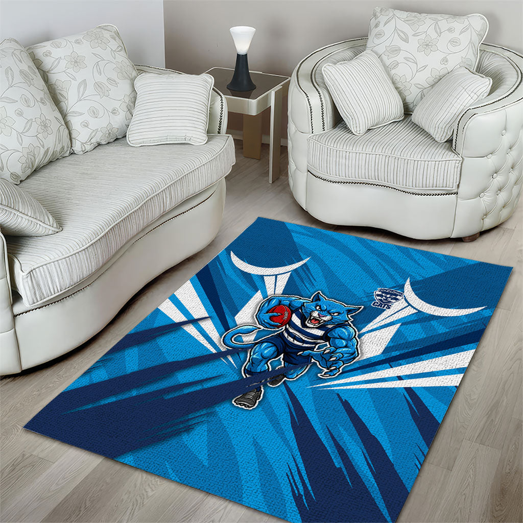 Geelong Cats Australian Football Area Rug Fierce Wildcat Mascot - Bold Team Colors
