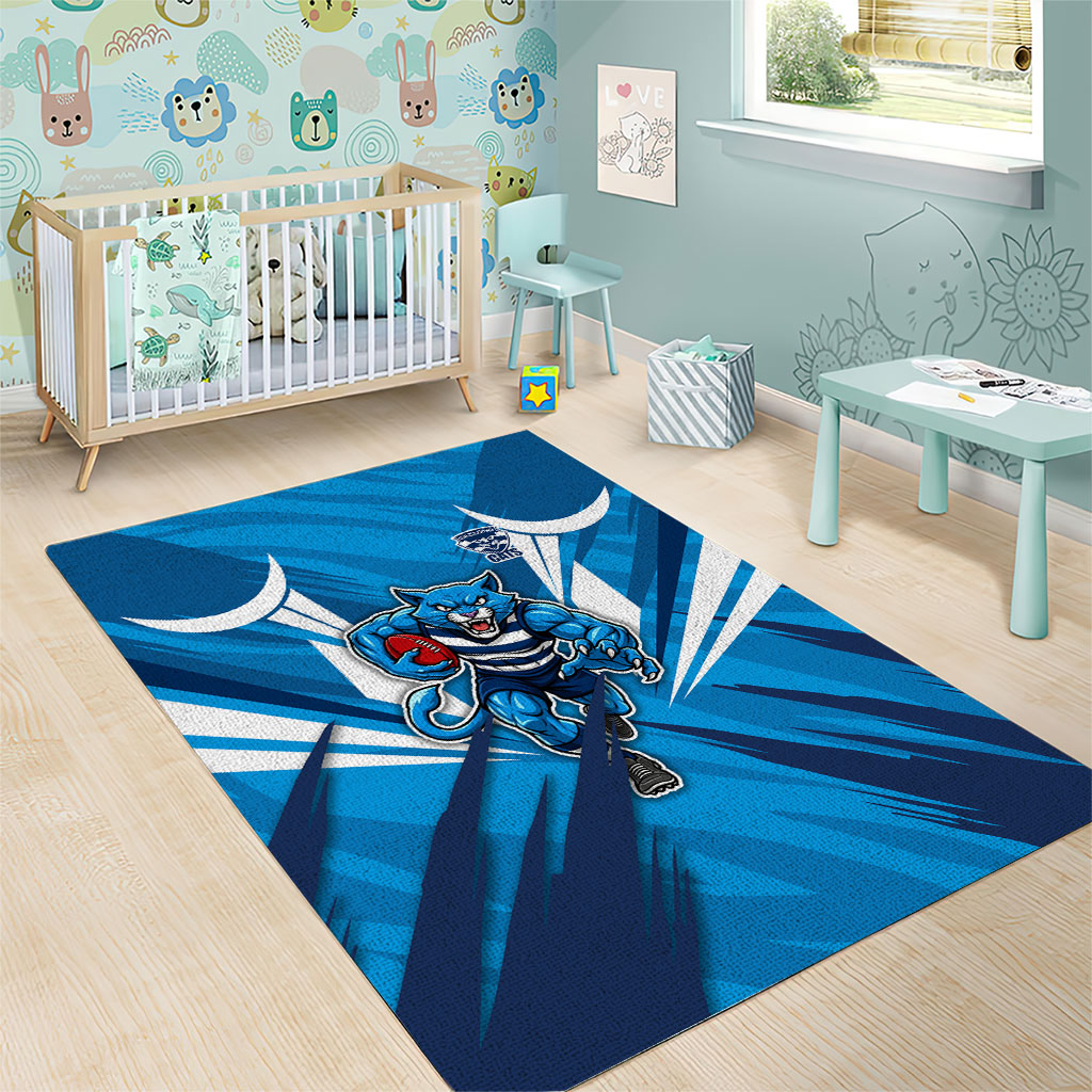 Geelong Cats Australian Football Area Rug Fierce Wildcat Mascot - Bold Team Colors