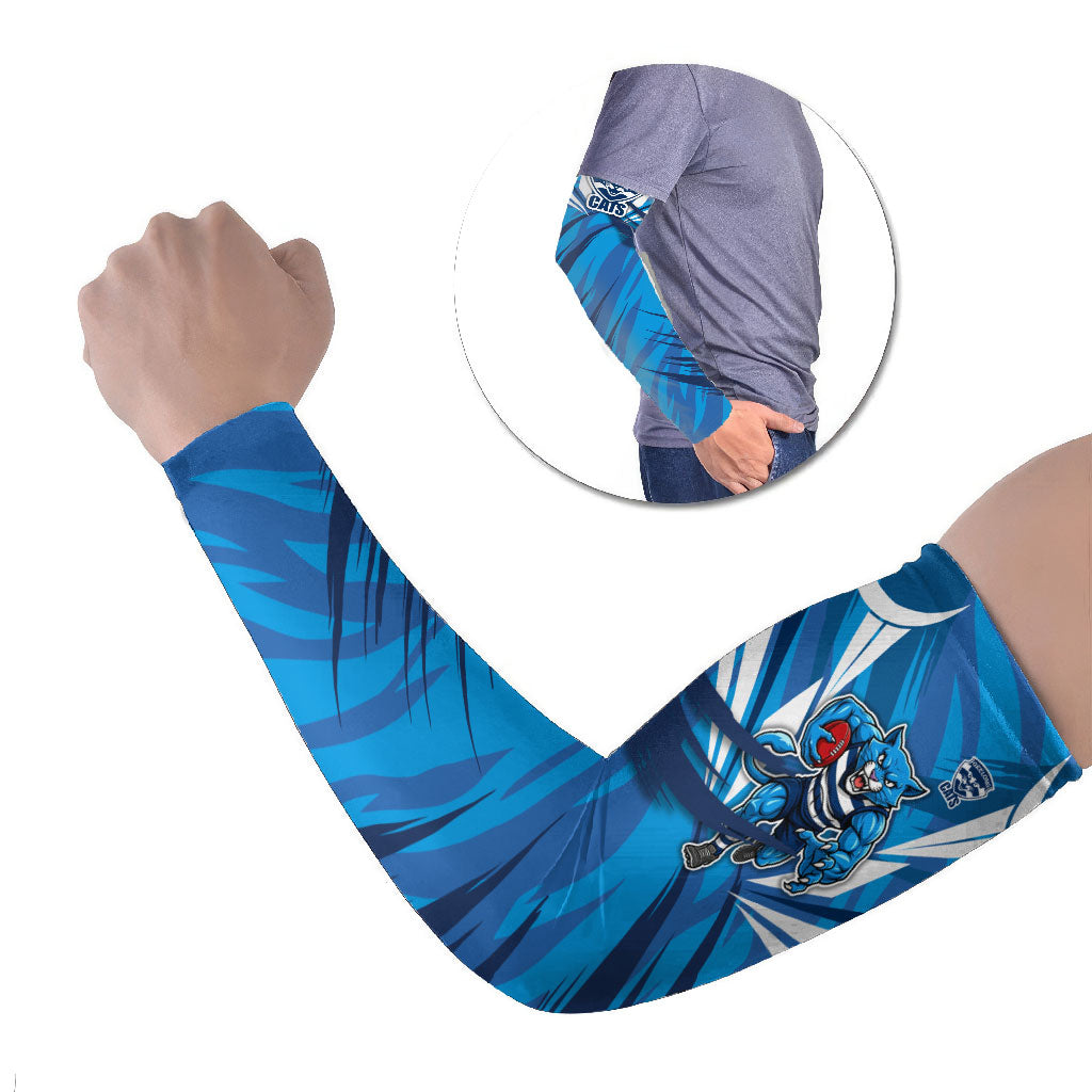 Geelong Cats Australian Football Arm Sleeves Fierce Wildcat Mascot - Bold Team Colors