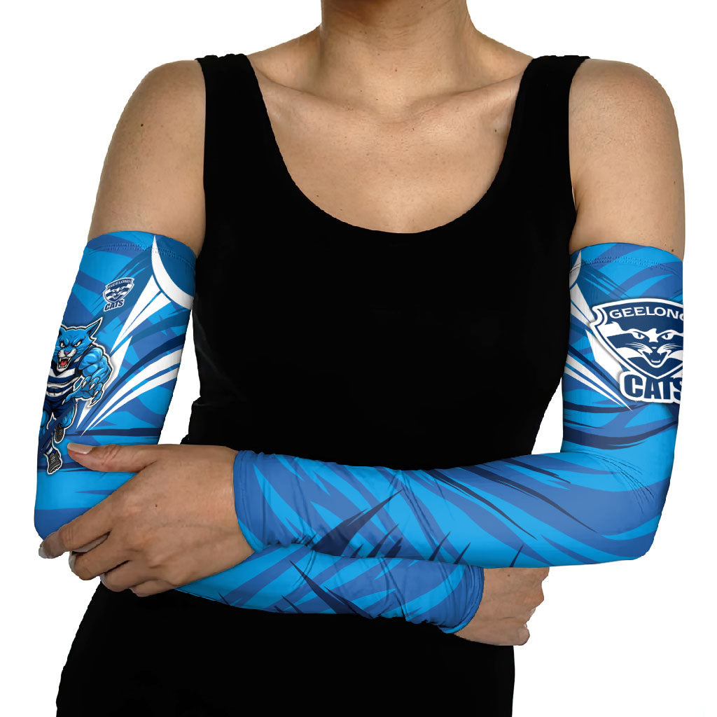 Geelong Cats Australian Football Arm Sleeves Fierce Wildcat Mascot - Bold Team Colors