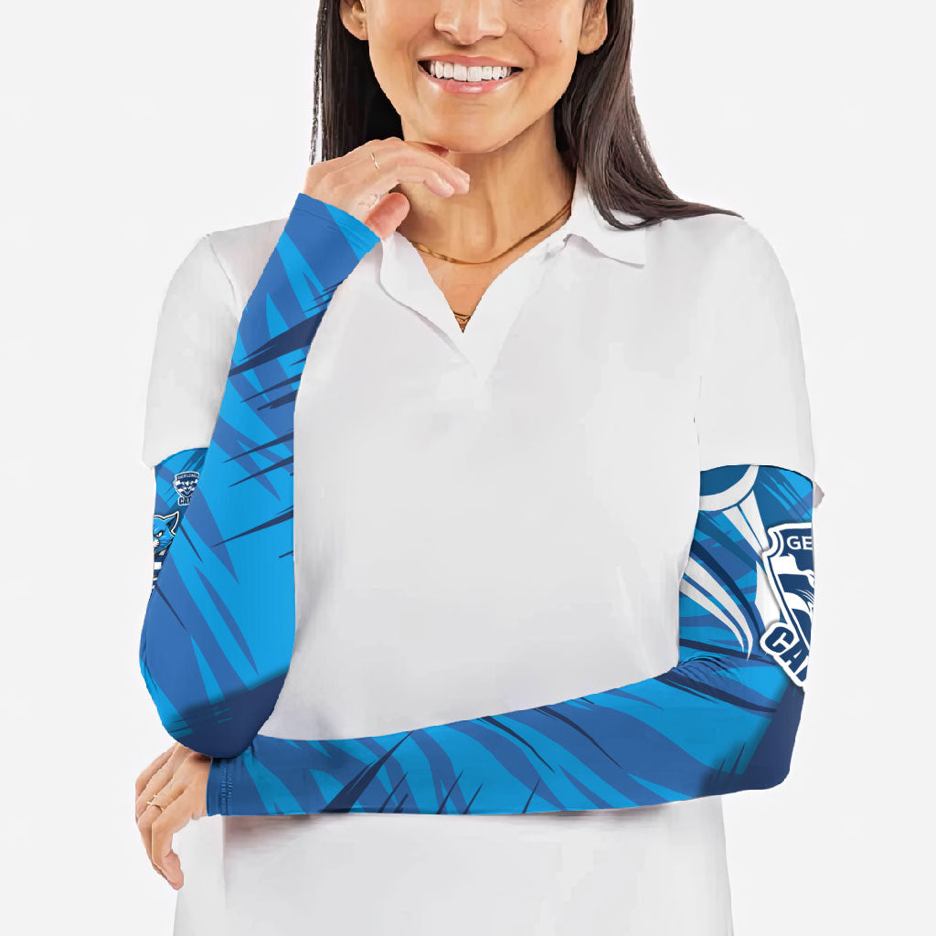Geelong Cats Australian Football Arm Sleeves Fierce Wildcat Mascot - Bold Team Colors