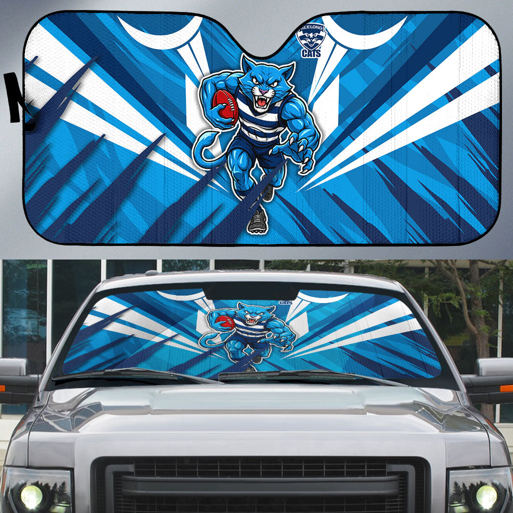 Geelong Cats Australian Football Auto Sun Shade Fierce Wildcat Mascot - Bold Team Colors