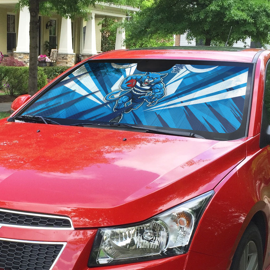 Geelong Cats Australian Football Auto Sun Shade Fierce Wildcat Mascot - Bold Team Colors