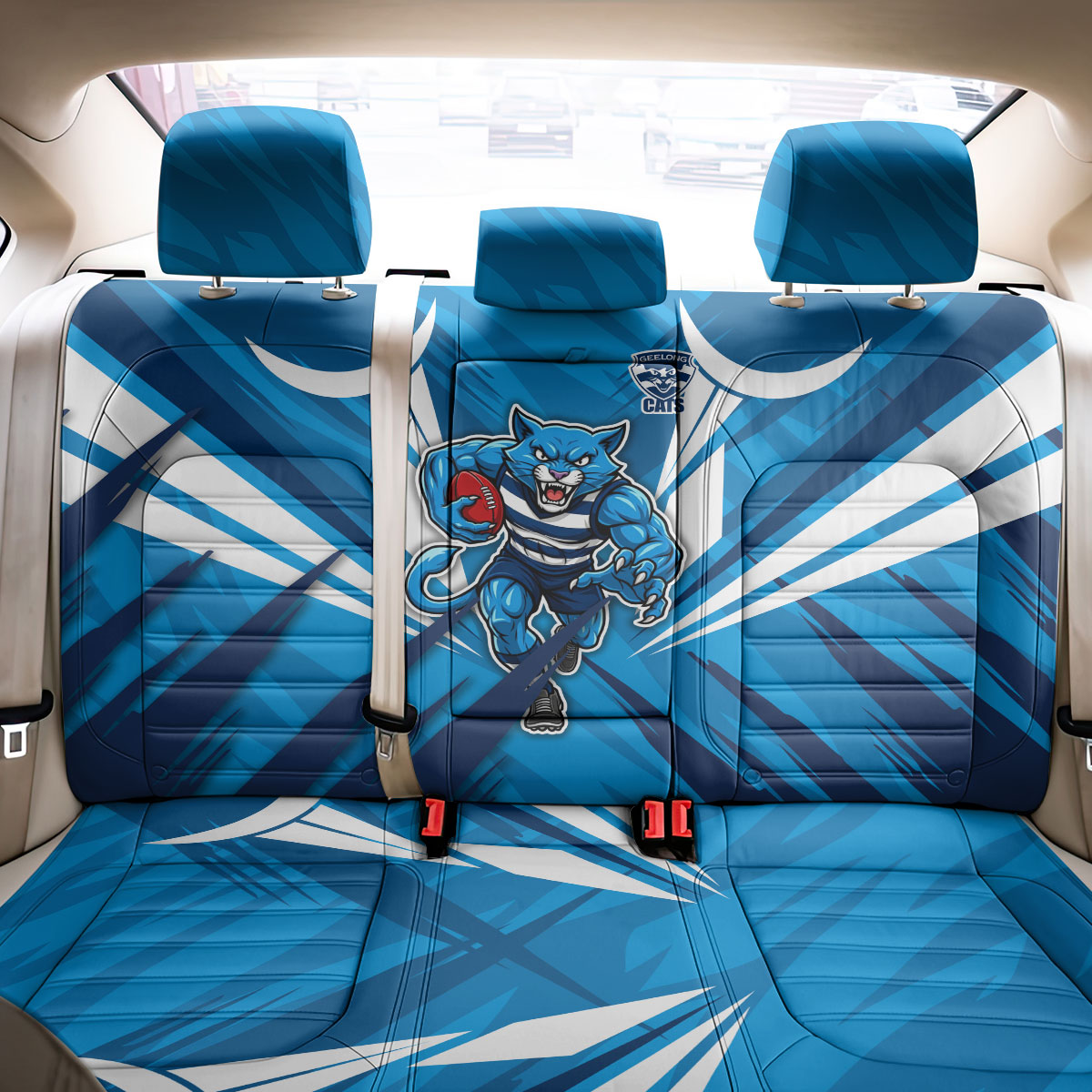 Geelong Cats Australian Football Back Car Seat Cover Fierce Wildcat Mascot - Bold Team Colors