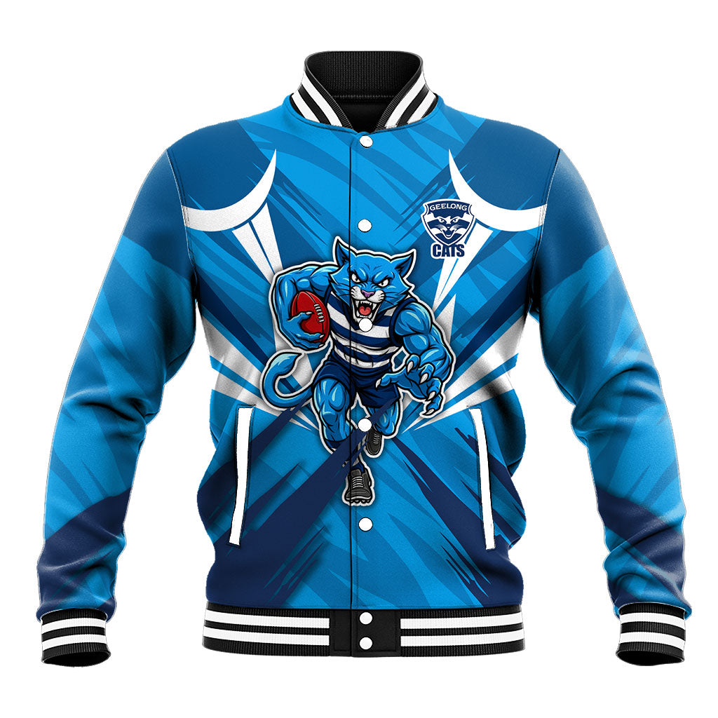 Geelong Cats Australian Football Baseball Jacket Fierce Wildcat Mascot - Bold Team Colors
