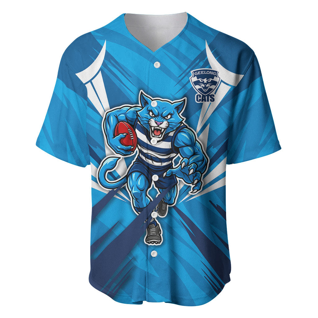 Geelong Cats Australian Football Baseball Jersey Fierce Wildcat Mascot - Bold Team Colors