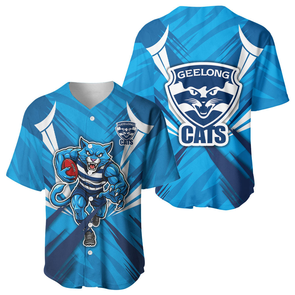 Geelong Cats Australian Football Baseball Jersey Fierce Wildcat Mascot - Bold Team Colors