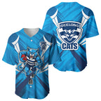 Geelong Cats Australian Football Baseball Jersey Fierce Wildcat Mascot - Bold Team Colors