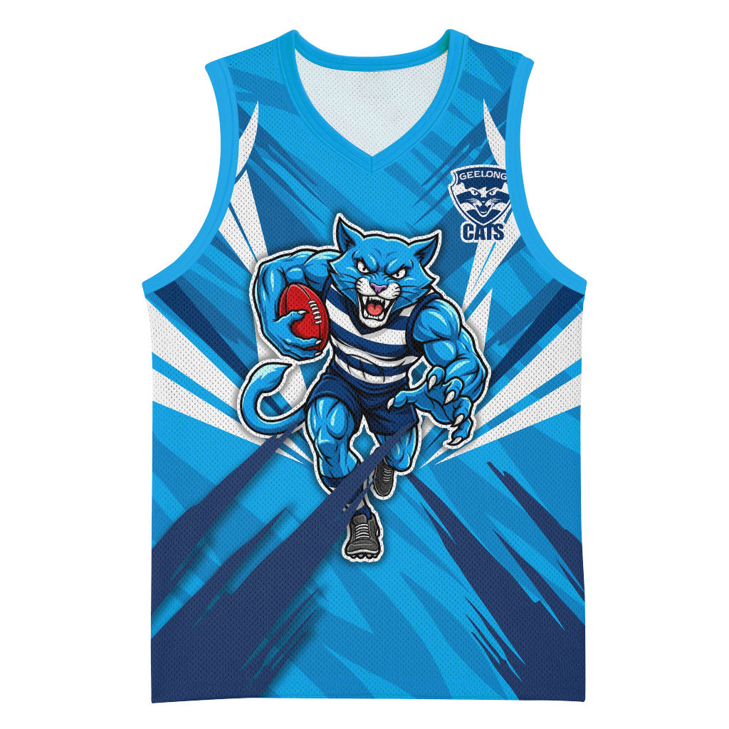 Geelong Cats Australian Football Basketball Jersey Fierce Wildcat Mascot - Bold Team Colors