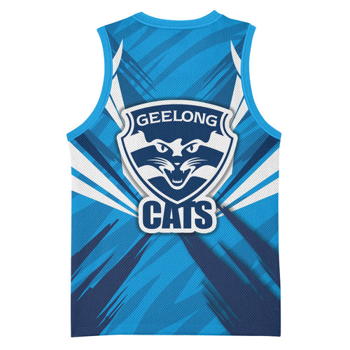 Geelong Cats Australian Football Basketball Jersey Fierce Wildcat Mascot - Bold Team Colors
