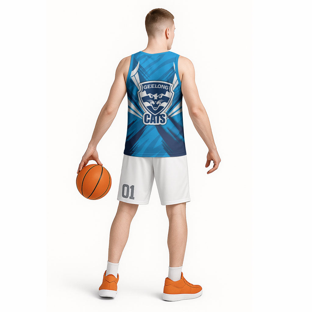 Geelong Cats Australian Football Basketball Jersey Fierce Wildcat Mascot - Bold Team Colors
