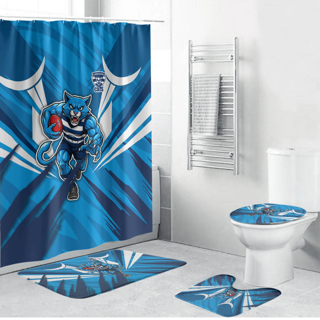 Geelong Cats Australian Football Bathroom Set Fierce Wildcat Mascot - Bold Team Colors