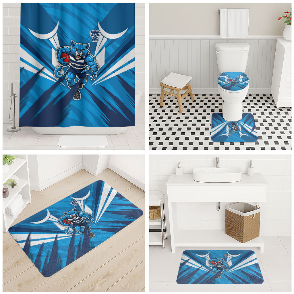 Geelong Cats Australian Football Bathroom Set Fierce Wildcat Mascot - Bold Team Colors