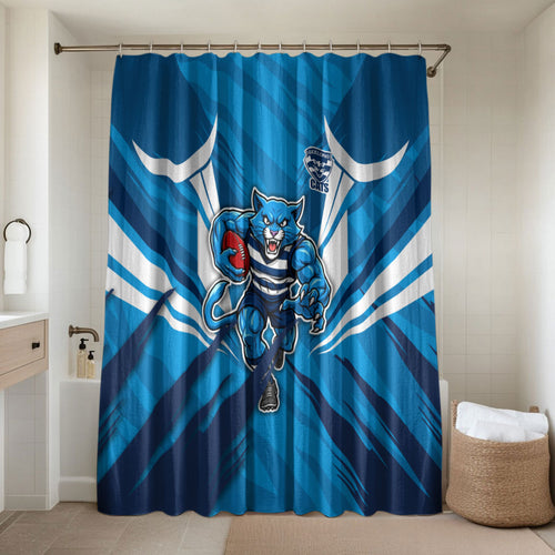Geelong Cats Australian Football Bathroom Set Fierce Wildcat Mascot - Bold Team Colors