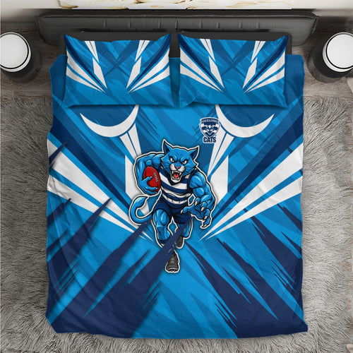 Geelong Cats Australian Football Bedding Set Fierce Wildcat Mascot - Bold Team Colors