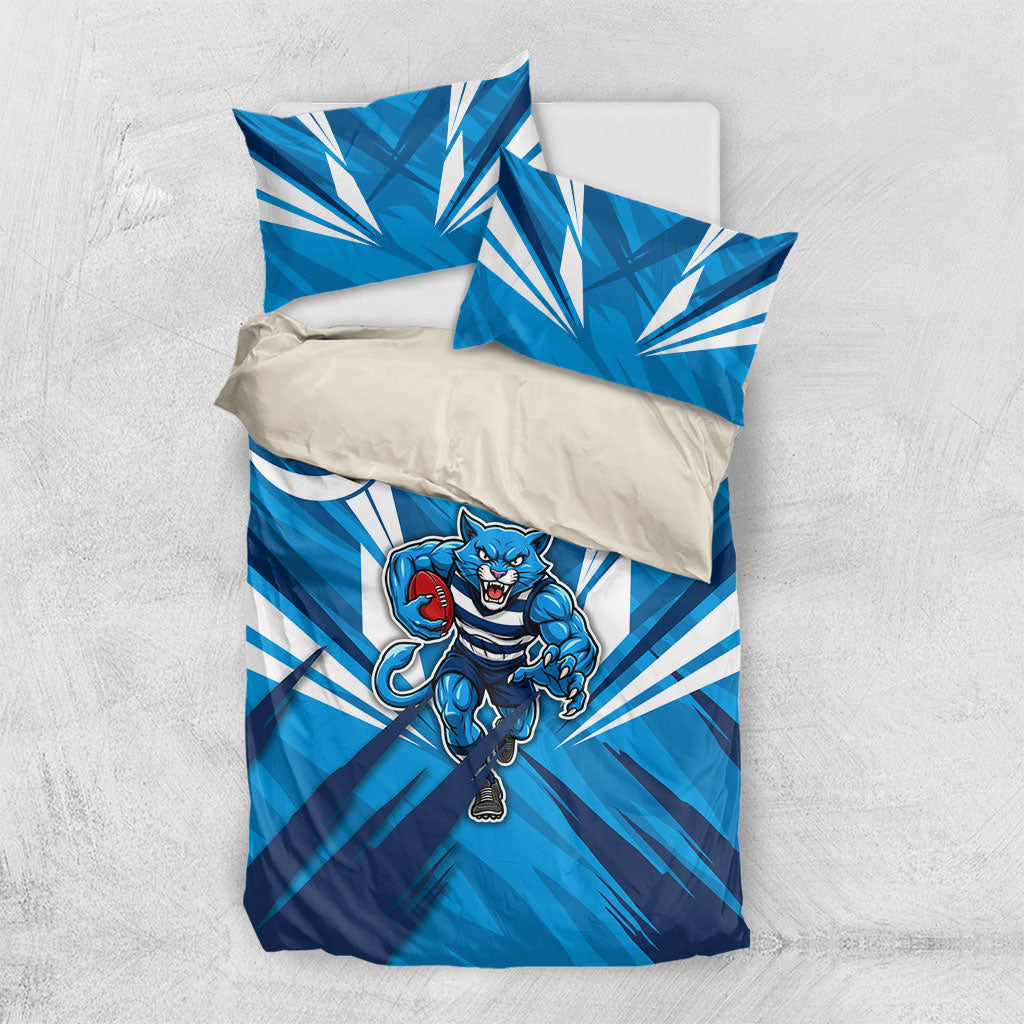 Geelong Cats Australian Football Bedding Set Fierce Wildcat Mascot - Bold Team Colors