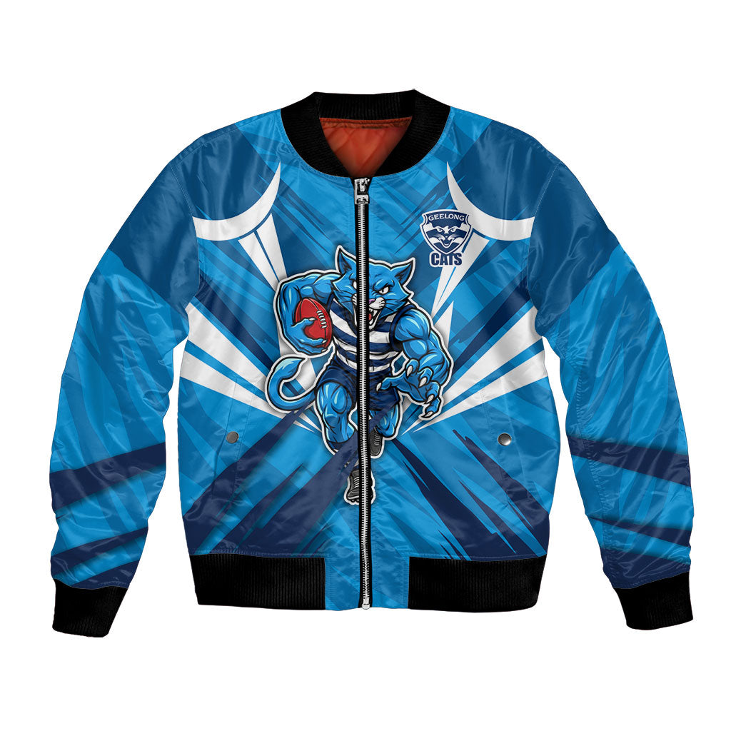 Geelong Cats Australian Football Bomber Jacket Fierce Wildcat Mascot - Bold Team Colors
