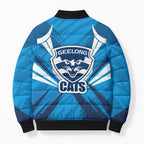 Geelong Cats Australian Football Bomber Puffer Jacket Fierce Wildcat Mascot - Bold Team Colors