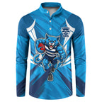 Geelong Cats Australian Football Button Sweatshirt Fierce Wildcat Mascot - Bold Team Colors