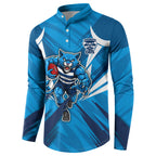 Geelong Cats Australian Football Button Sweatshirt Fierce Wildcat Mascot - Bold Team Colors