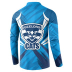 Geelong Cats Australian Football Button Sweatshirt Fierce Wildcat Mascot - Bold Team Colors