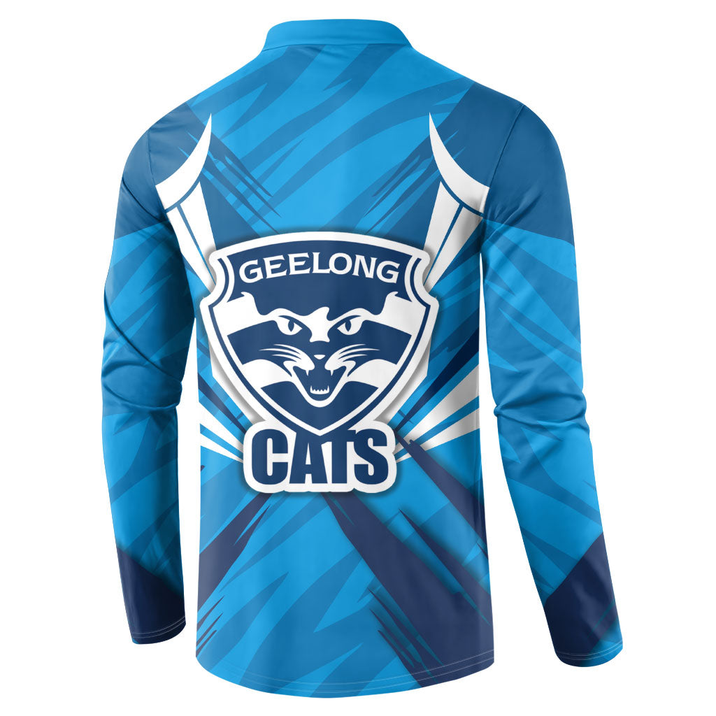 Geelong Cats Australian Football Button Sweatshirt Fierce Wildcat Mascot - Bold Team Colors