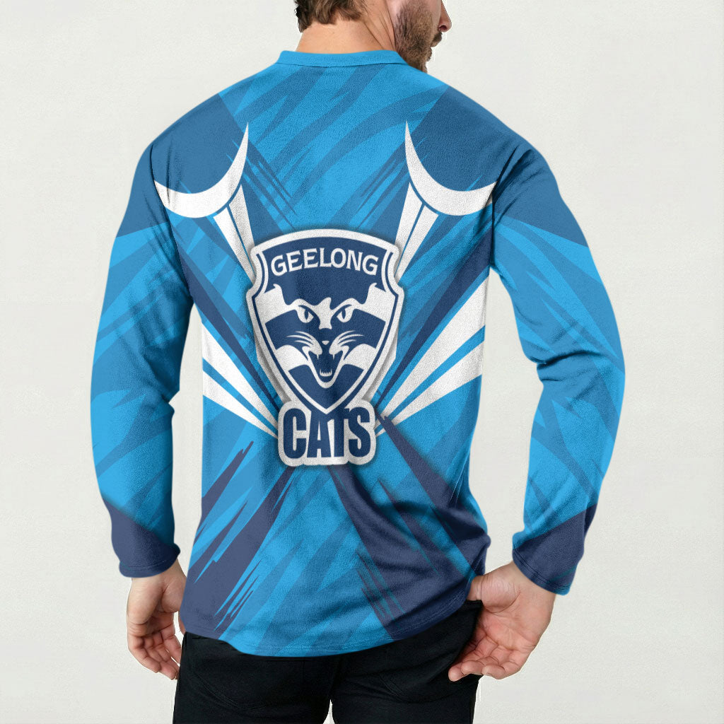 Geelong Cats Australian Football Button Sweatshirt Fierce Wildcat Mascot - Bold Team Colors