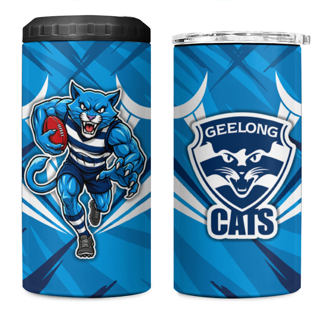 Geelong Cats Australian Football 4 in 1 Can Cooler Tumbler Fierce Wildcat Mascot - Bold Team Colors