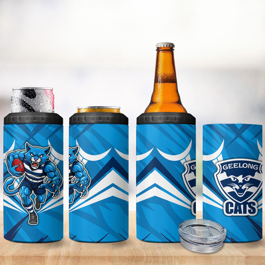 Geelong Cats Australian Football 4 in 1 Can Cooler Tumbler Fierce Wildcat Mascot - Bold Team Colors