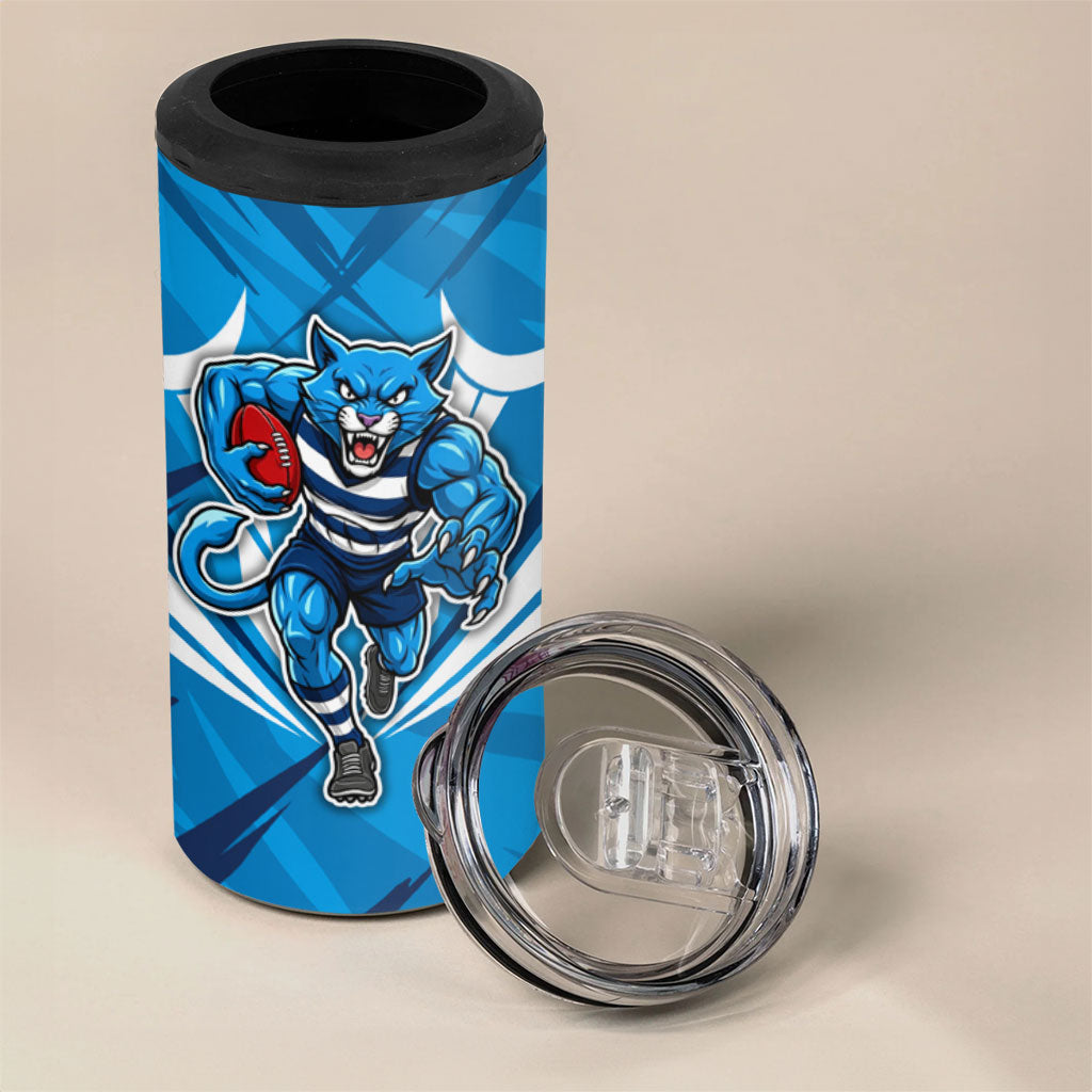 Geelong Cats Australian Football 4 in 1 Can Cooler Tumbler Fierce Wildcat Mascot - Bold Team Colors