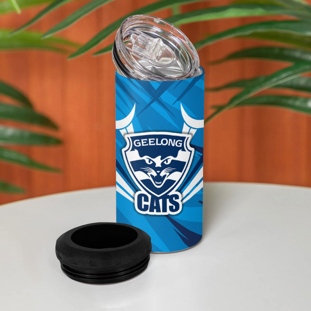Geelong Cats Australian Football 4 in 1 Can Cooler Tumbler Fierce Wildcat Mascot - Bold Team Colors