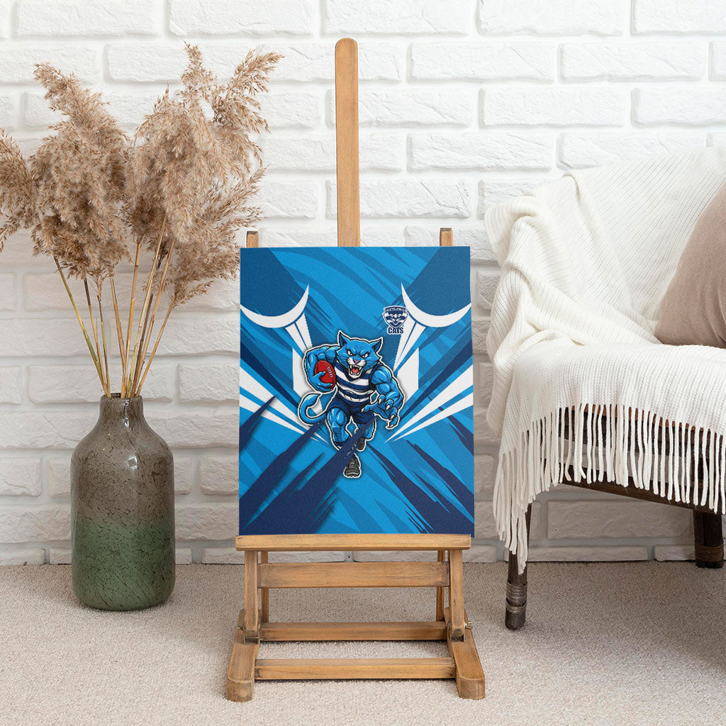 Geelong Cats Australian Football Canvas Wall Art Fierce Wildcat Mascot - Bold Team Colors