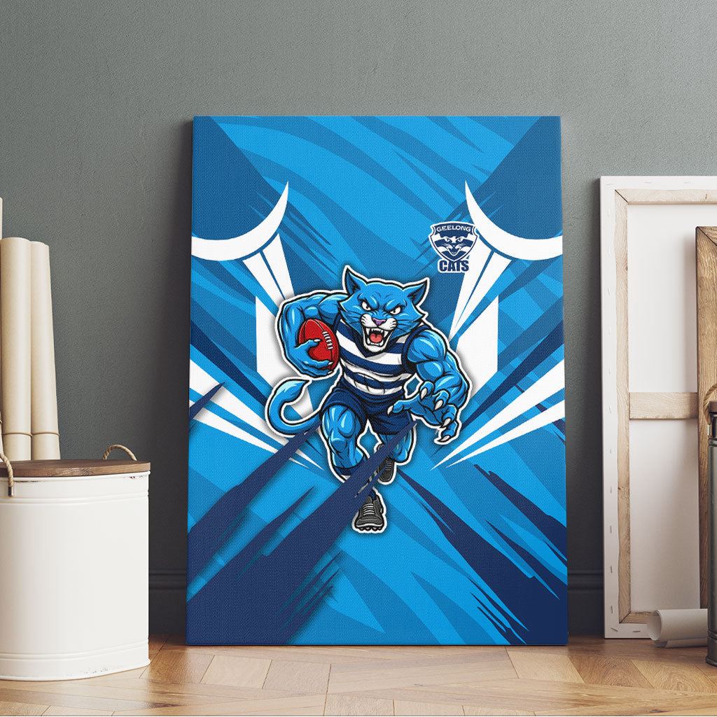Geelong Cats Australian Football Canvas Wall Art Fierce Wildcat Mascot - Bold Team Colors